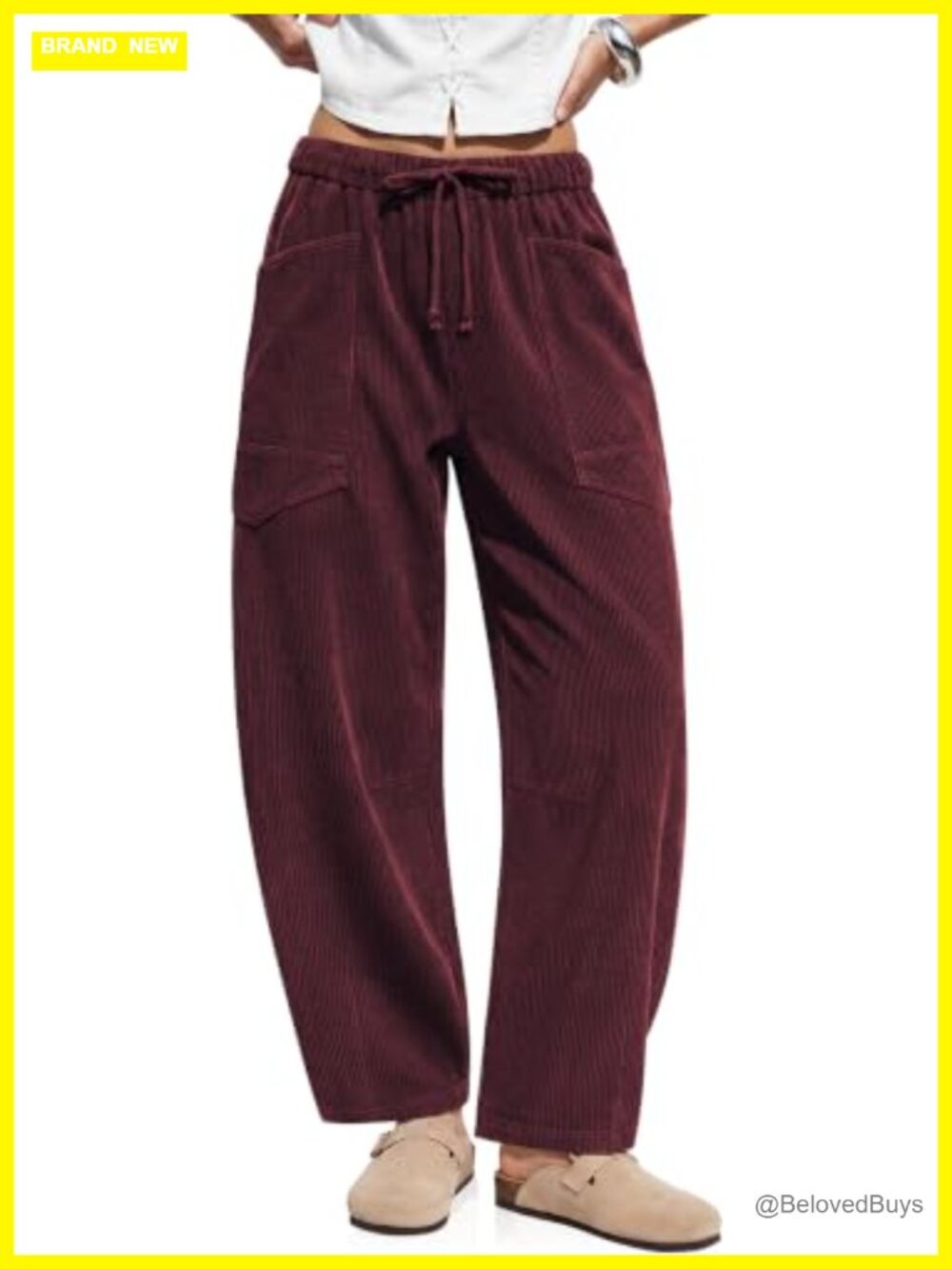 Corduroy Barrel Pants Wide Leg High Waisted Baggy Trousers